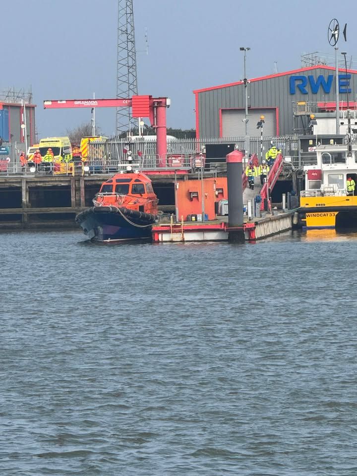 Casualties from a collision between two vessels in the North Sea being brought into Grimsby.
