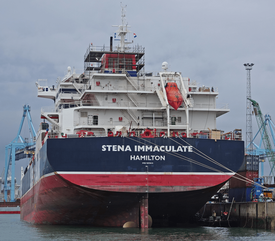 Stern of the Stena Immaculate cargo ship in Hamilton.