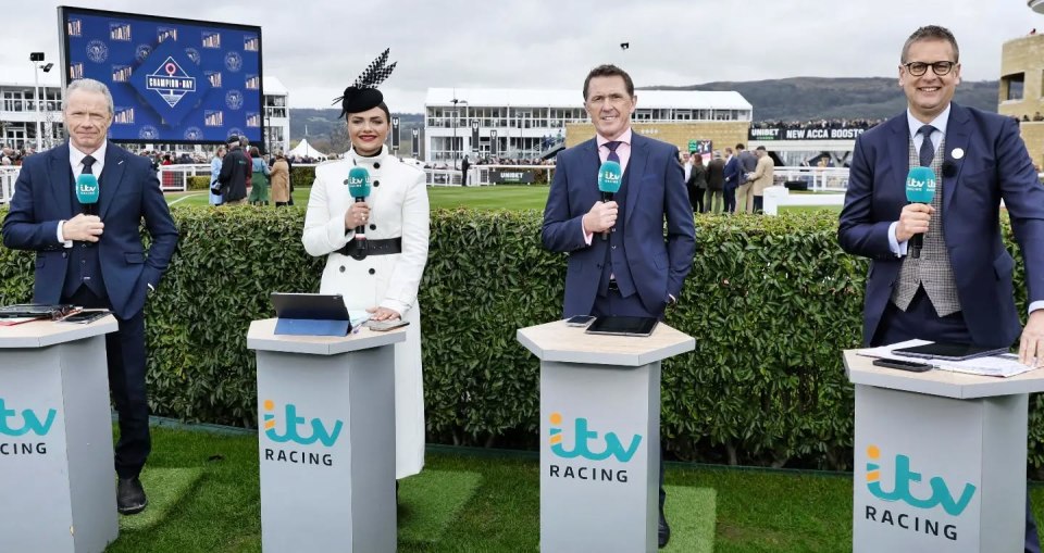 ITV Racing presenters at a racecourse.