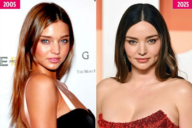 An image collage containing 1 images, Image 1 shows Miranda Kerr in 2005 and 2025