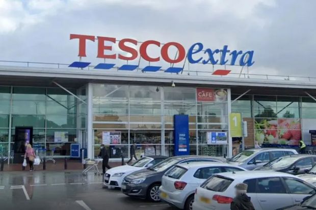 An image collage containing 1 images, Image 1 shows Tesco Extra supermarket in Leyland, Lancashire