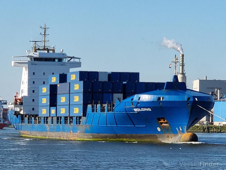 Cargo ship Solong carrying containers.