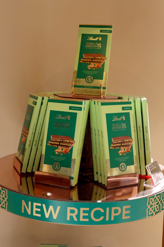 Lindt Dubai Style Chocolate bars on display.