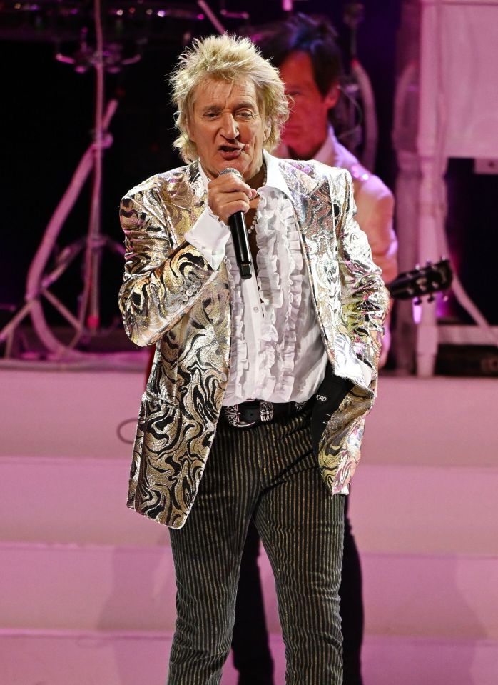 Rod Stewart performing on stage.