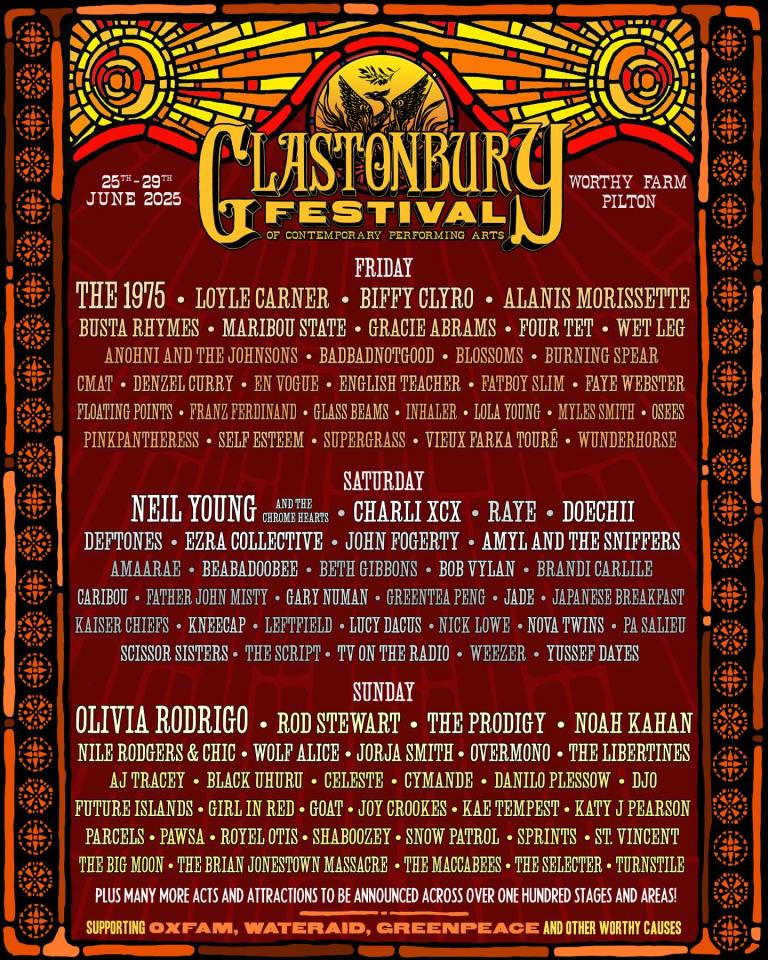 Glastonbury Festival 2025 lineup.