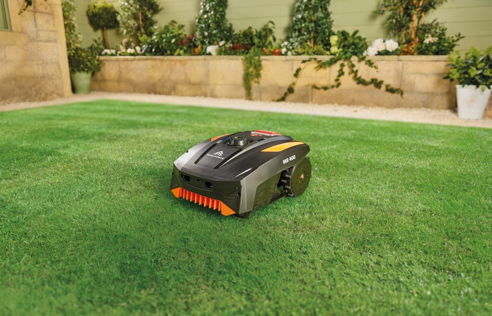 Robot lawnmower on a lawn.
