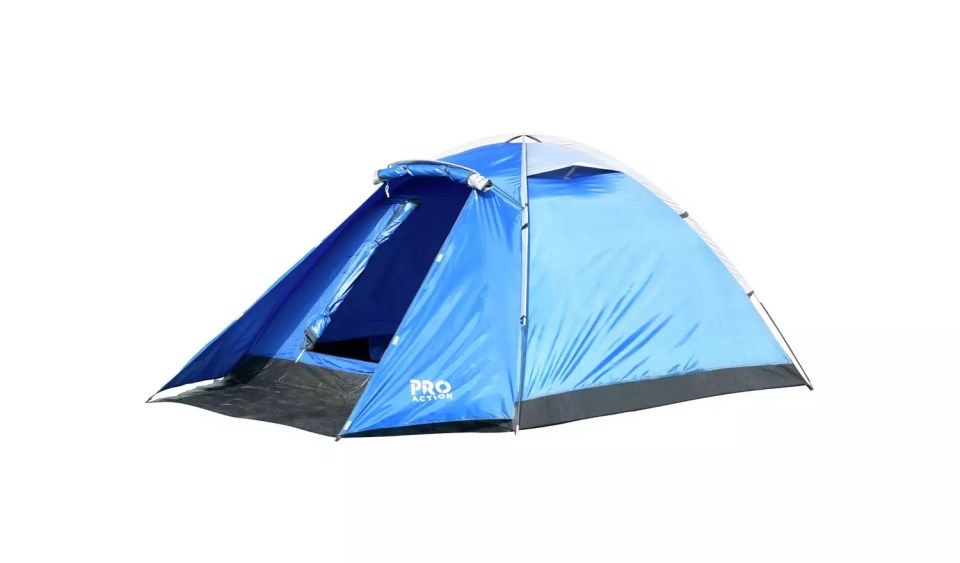 Blue four-person tent on sale.