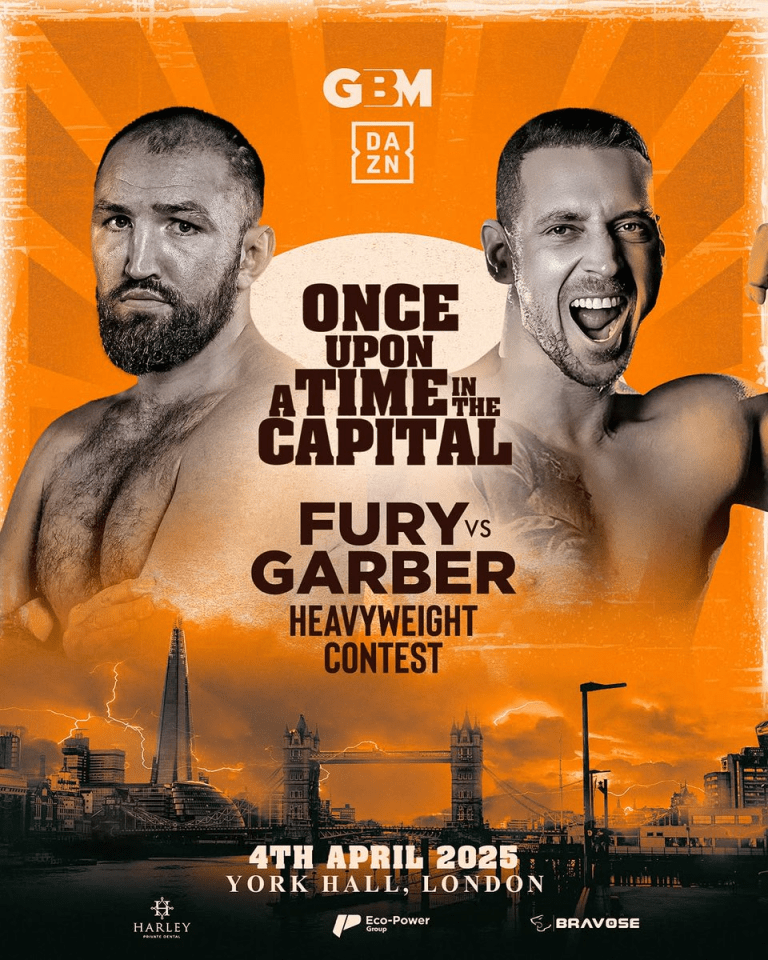 Fury vs Garber heavyweight boxing contest poster.