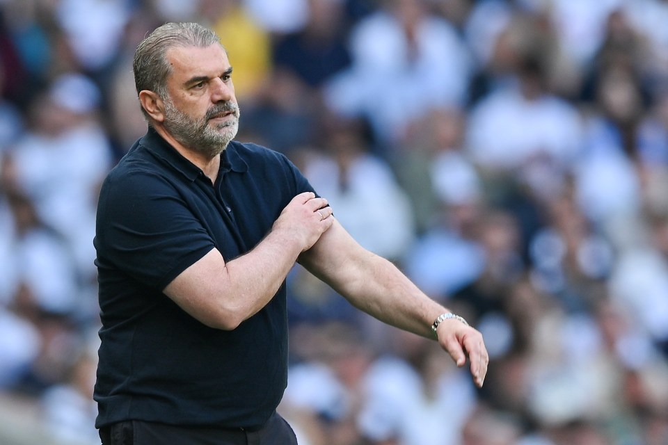 Ange Postecoglou, manager of Tottenham Hotspur, on the sidelines.