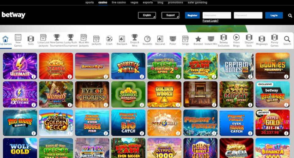Betway casino game selection.