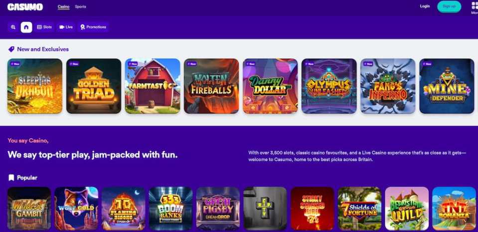 Casumo casino website screenshot showing various online slots.