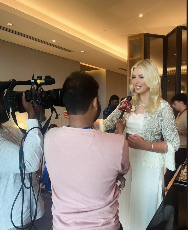 Miss England Milla Magee being interviewed.