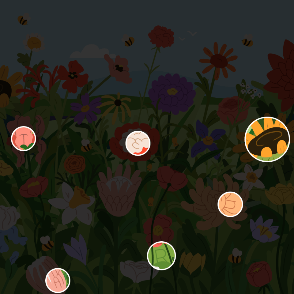 Illustration of a garden scene with hidden letters spelling "nectar".