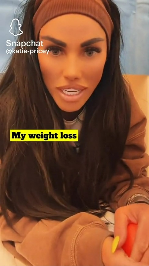 Katie Price discussing her weight loss in a Snapchat video.