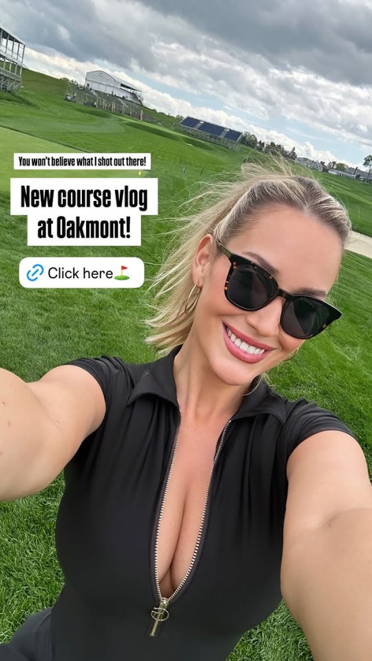 Paige Spiranac at Oakmont golf course promoting her new vlog.