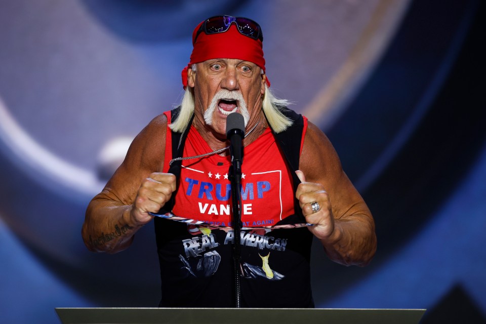Hulk Hogan rips his shirt on stage at the Republican National Convention.