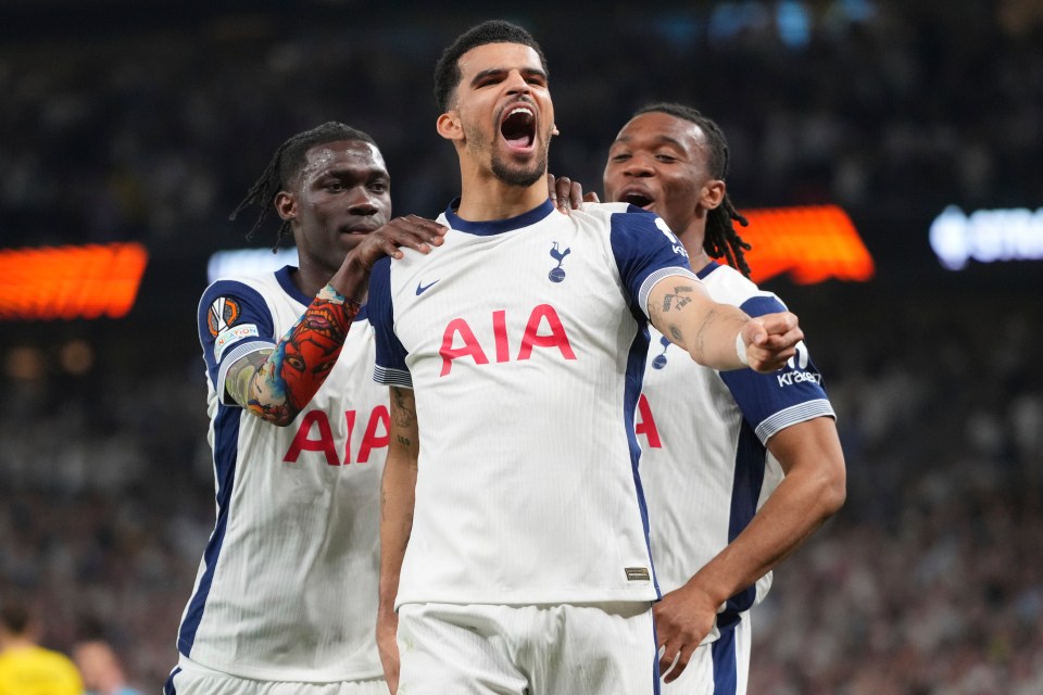 Dominic Solanke of Tottenham celebrating a goal.