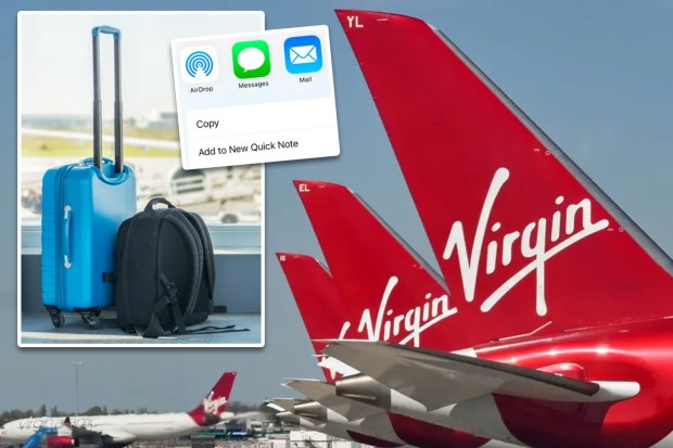 Collage of luggage and Virgin Atlantic airplanes.