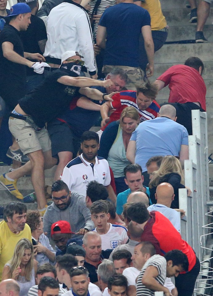 Fights break out in the stands between rival fans as England draw 1-1 against Russia in Marseille