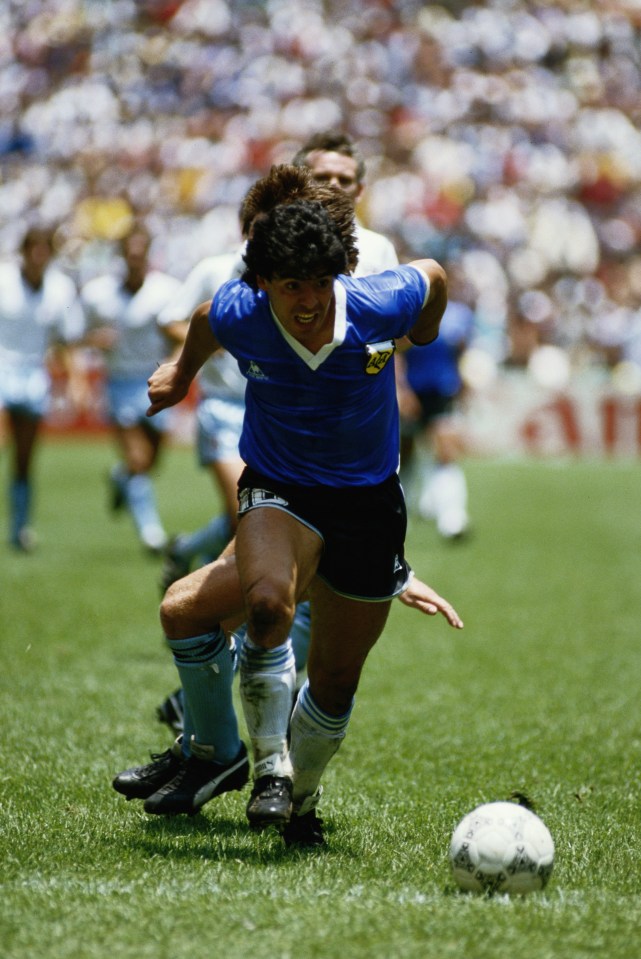Diego Maradona of Argentina in action during the 1986 FIFA World Cup Quarter Final on 22 June 1986 at the Azteca Stadium in Mexico City, Mexico. Argentina defeated England 2-1 in the infamous Hand of God game. (Photo by Mike King/Getty Images)