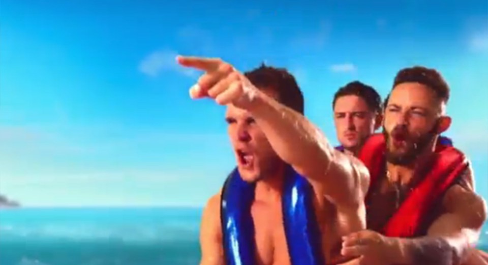 Gaz Beadle leads the charge for the boys on another inflatable 