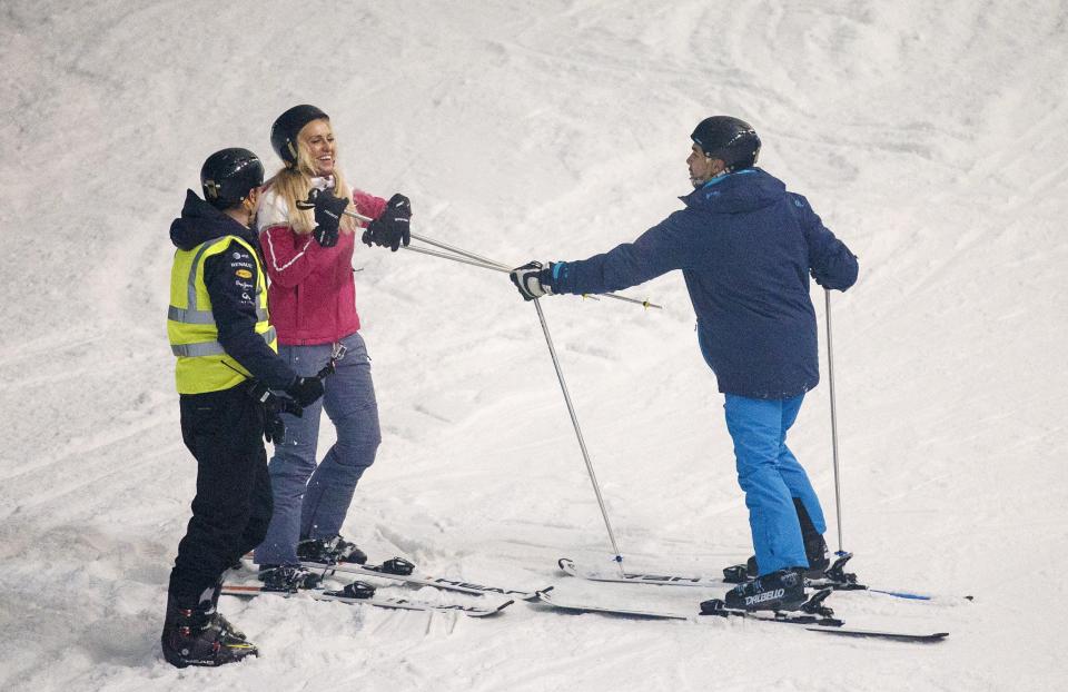 Josie then carefully got back on her skis 