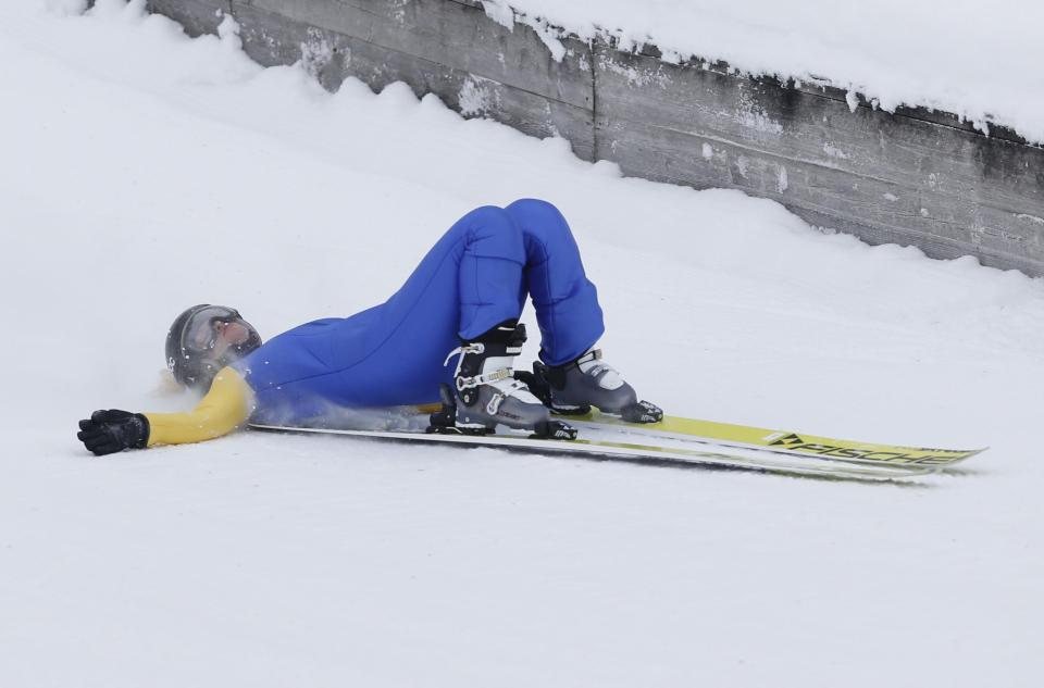  She winds up sliding across the mountain on her back