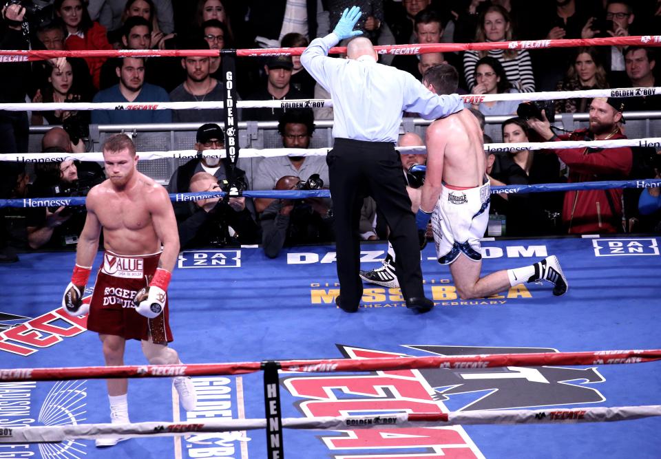  The referee called a halt to the fight in round three
