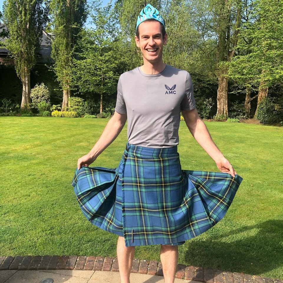 Proud of his Scottish roots, Andy posed for a snap in his garden wearing a kilt