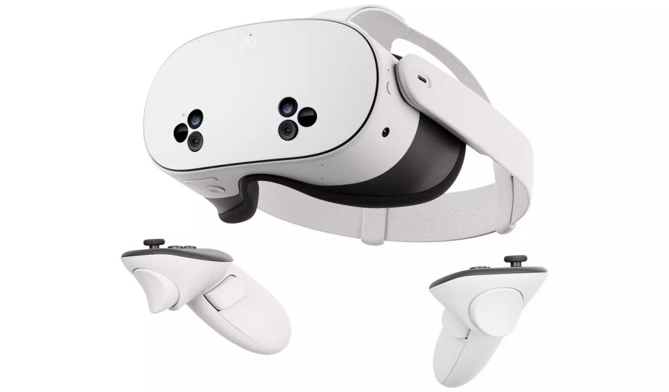 a white oculus headset with two controllers attached to it