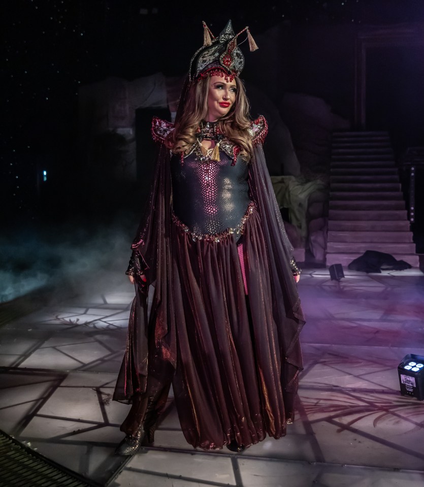 Charlotte Dawson in costume for a pantomime, showing her baby bump.