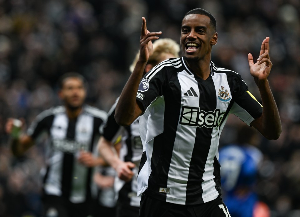 Alexander Isak of Newcastle United celebrates scoring a goal.