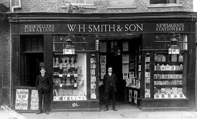 Black and white photo of W.H. Smith & Son's first shop, opened in 1792.