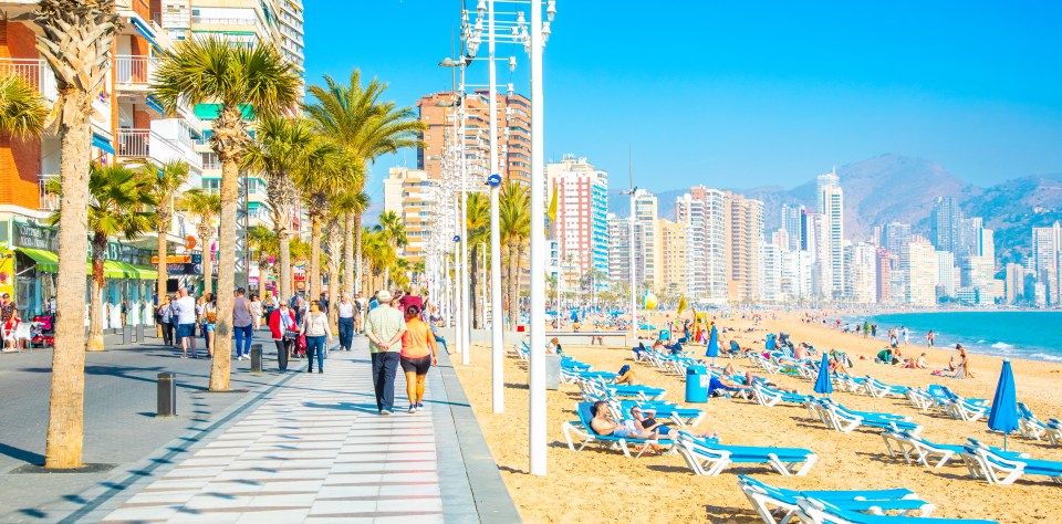 Panoramic view of Levante beach in Benidorm, Spain.