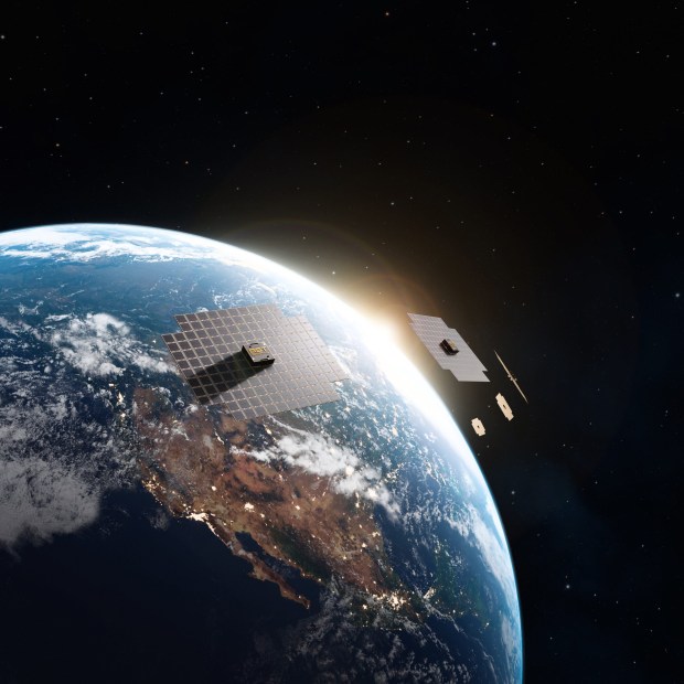 Illustration of satellites orbiting Earth.