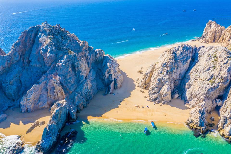 Aerial view of Lovers Beach in Cabo San Lucas, Mexico.