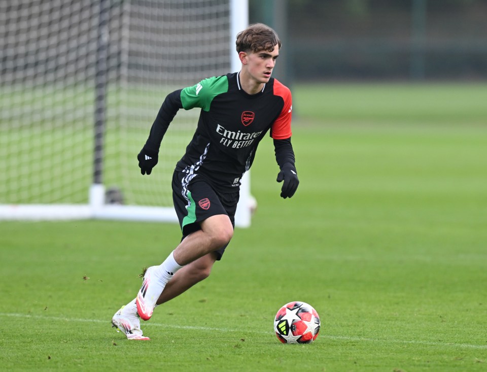 Max Dowman of Arsenal in training.