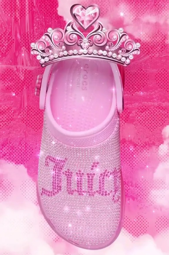 Pink jeweled Croc with a tiara.