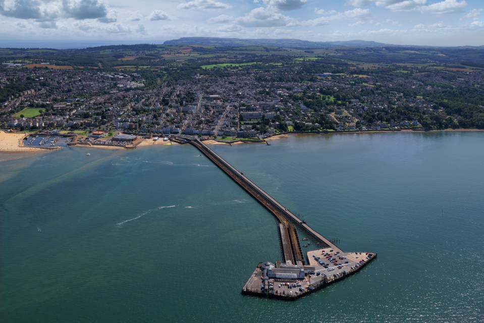 Aerial view of Ryde, Isle of Wight, showing the town and its pier.