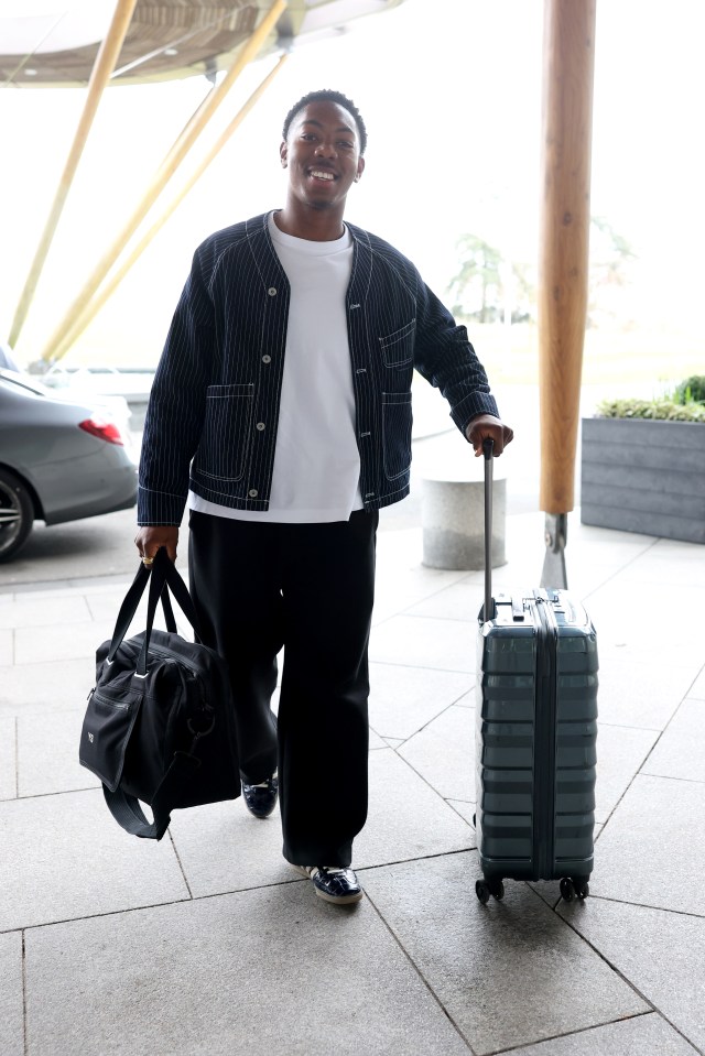 Myles Lewis-Skelly arriving at St George's Park.