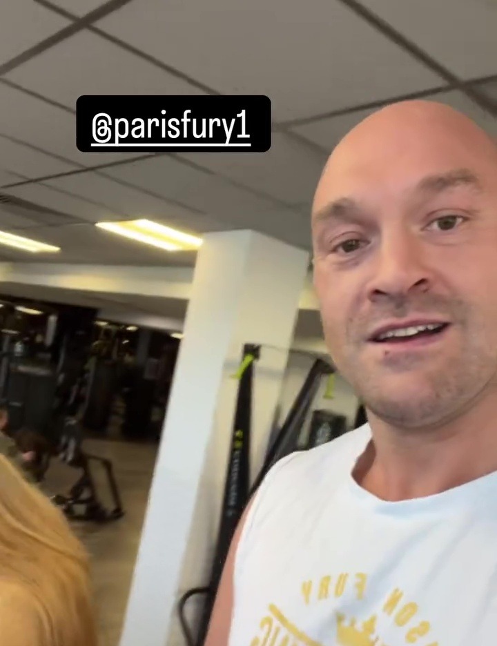 Tyson Fury and Paris Fury working out at the gym.