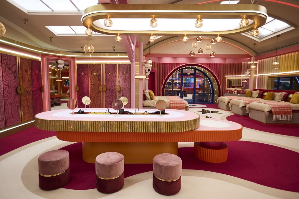 Interior view of a "Celebrity Big Brother" house bedroom.