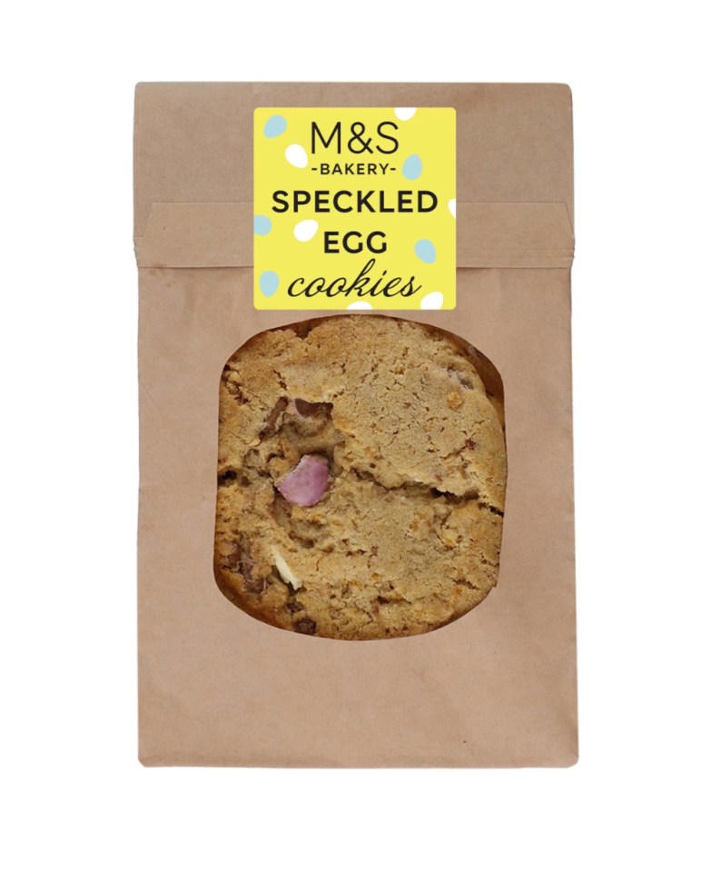 M&S speckled egg cookie in a brown paper bag.