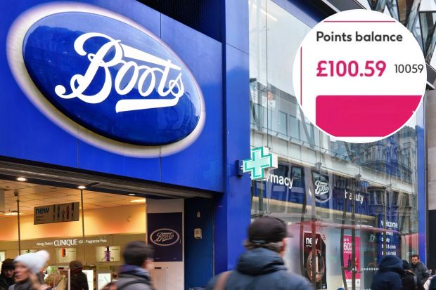 An image collage containing 2 images, Image 1 shows Boots pharmacy storefront in London, Image 2 shows e.l.f. Soft Glam Satin Foundation tubes; new product