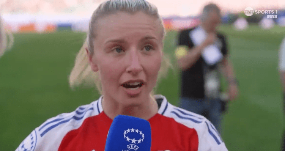 Screenshot of a female soccer player giving a post-game interview.