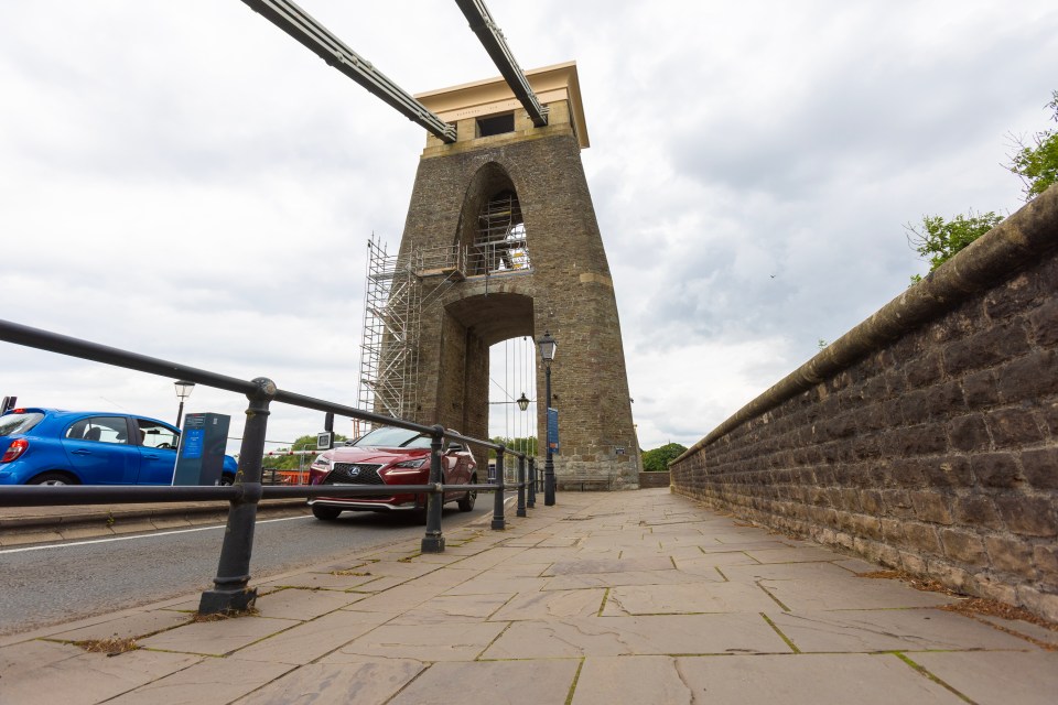 Clifton Suspension Bridge tower under construction.