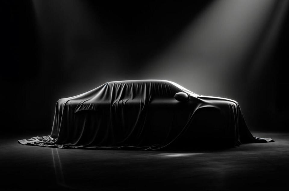 A car covered by a black cloth.