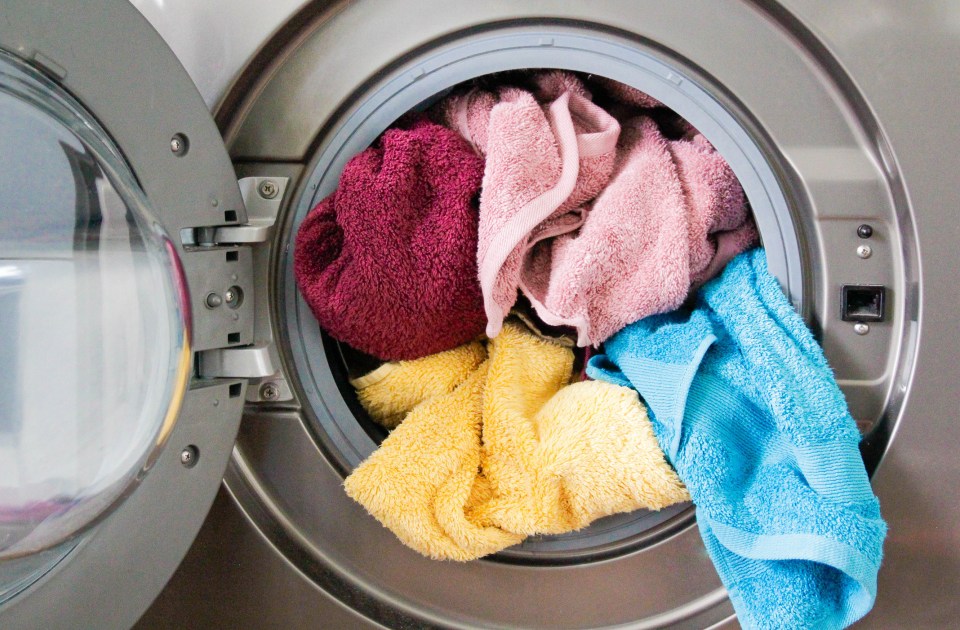 Towels in a washing machine.